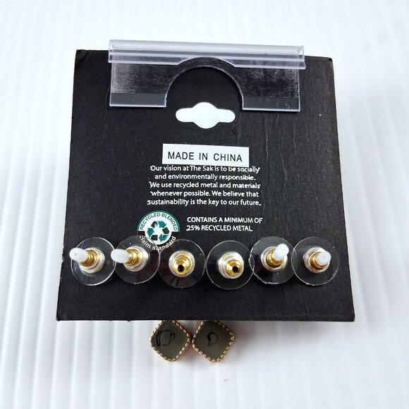 The Sak Gold Tone Beaded Earrings Set of 3 Studs Hoops Dangle Fashion Jewelry - Picture 2 of 3